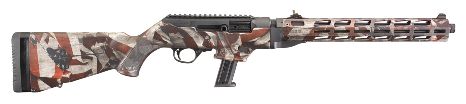 Ruger 19121 PC Carbine 9mm Luger 17+1 16.12" Threaded/Fluted Barrel, American Flag Cerakote Aluminum Alloy Receiver, American Flag Synthetic Stock, Optics Ready