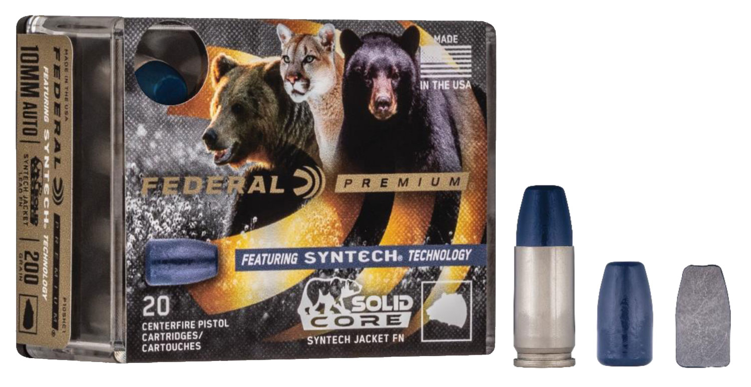 Federal P10SHC1 Premium 10mmAuto 200gr Solid Core Synthetic Flat Nose 20 Per Box/10 Case