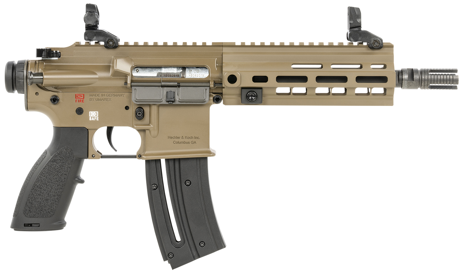 HK 81000531 416 Sports South Exclusive 22 LR 10+1 8.50" Black Steel Threaded Barrel, Flat Dark Earth Aluminum w/M-LOK & Picatinny Rail Receiver, Black Polymer Grip, Right Hand