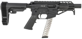 Freedom Ordnance FX9P4S FX-9 9mm Luger 31+1 4" Black Nitride Barrel w/Faux Suppressor, Black Hard Coat Anodized Aluminum Receiver, SB Tactical SBA3 Pistol Brace Stock, Black Polymer Grip
