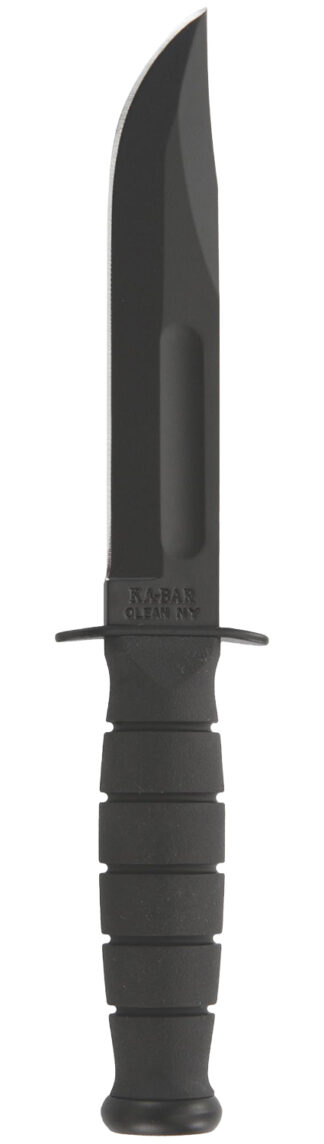 Ka-Bar 1256 Fighting/Utility 5.25" Fixed Clip Point Plain Black 1095 Cro-Van Blade, Black Kraton G Handle, Includes Sheath