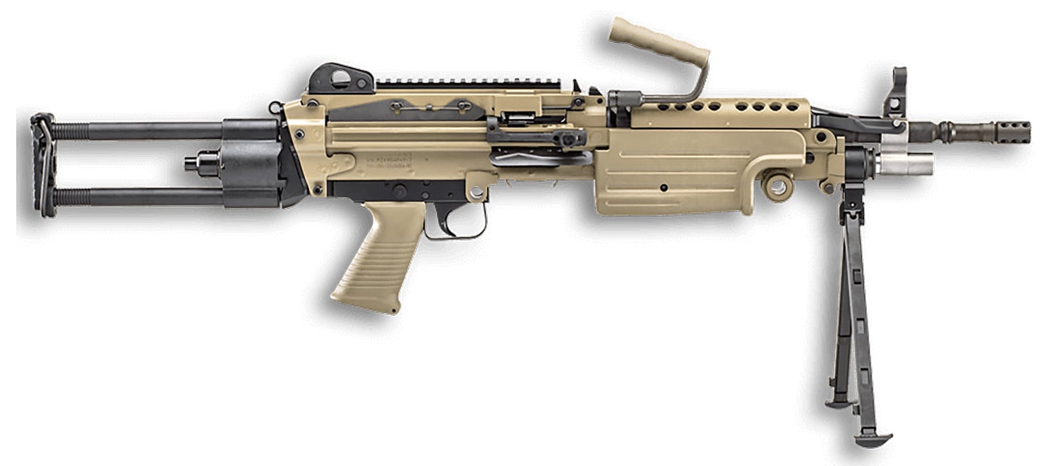 FN 46100172 M249S Para 5.56x45mm NATO 16.10" Barrel 30+1 Mag Or 200rd Belt Capacity, Flat Dark Earth Rotating & Telescoping Stock, Hydraulic Recoil Buffer, Non-Slip Buttplate, Optics Ready