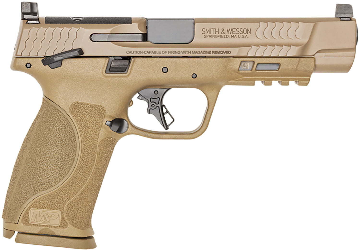 Smith & Wesson 13569 M&P M2.0 Full Size 9mm Luger 17+1, 5" Black Armornite Steel Barrel, Flat Dark Earth Armornite Optic Ready/Serrated Stainless Steel Slide & Polymer Frame w/Picatinny Rail