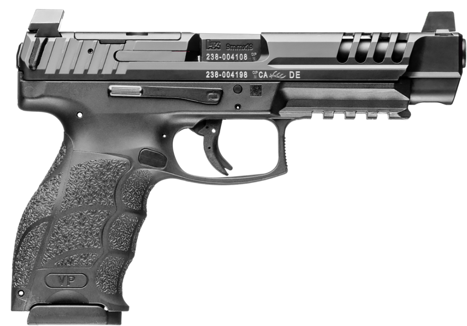 HK 81001157 VP9L 9mm Luger 15+1 5" Black Polygonal Rifled Barrel, Long/Lightening Cuts/Optic Cut Steel Slide, Polymer Frame w/Picatinny Rail, Black Interchangeable Backstrap Grip