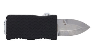 Schrade 1135969 Uproar  Automatic Mini 1.90" OTF Dagger Plain Satin D2 Steel Blade, Black Textured Aluminum Handle