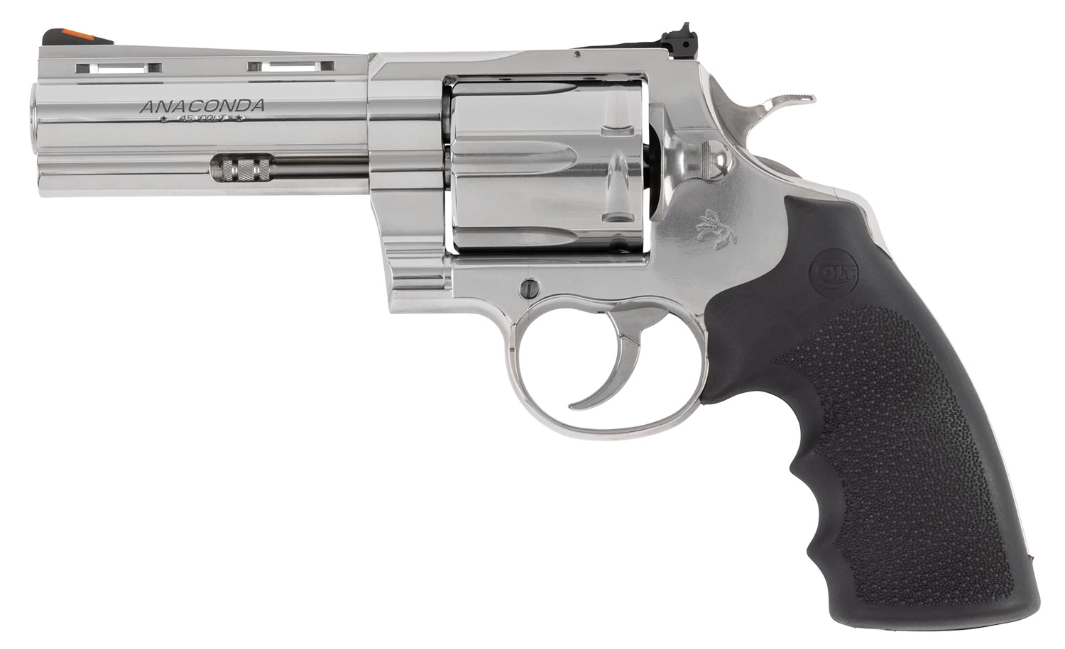 Colt Mfg ANACONDASP4RTS45C Anaconda 45 Colt (Long Colt) 6rd Shot 4.25" Stainless Vent Rib Barrel, Cylinder & Frame, Black Grip