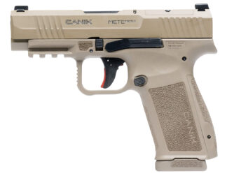 Canik HG7885CAD-N Mete MC9LS *CA Compliant 9mm Luger 10+1 3.63" Black Steel Barrel, Desert Cerakote Steel Serrated Slide, Flat Dark Earth Polymer Frame w/Picatinny Rail, Interchangeable Backstrap Grip