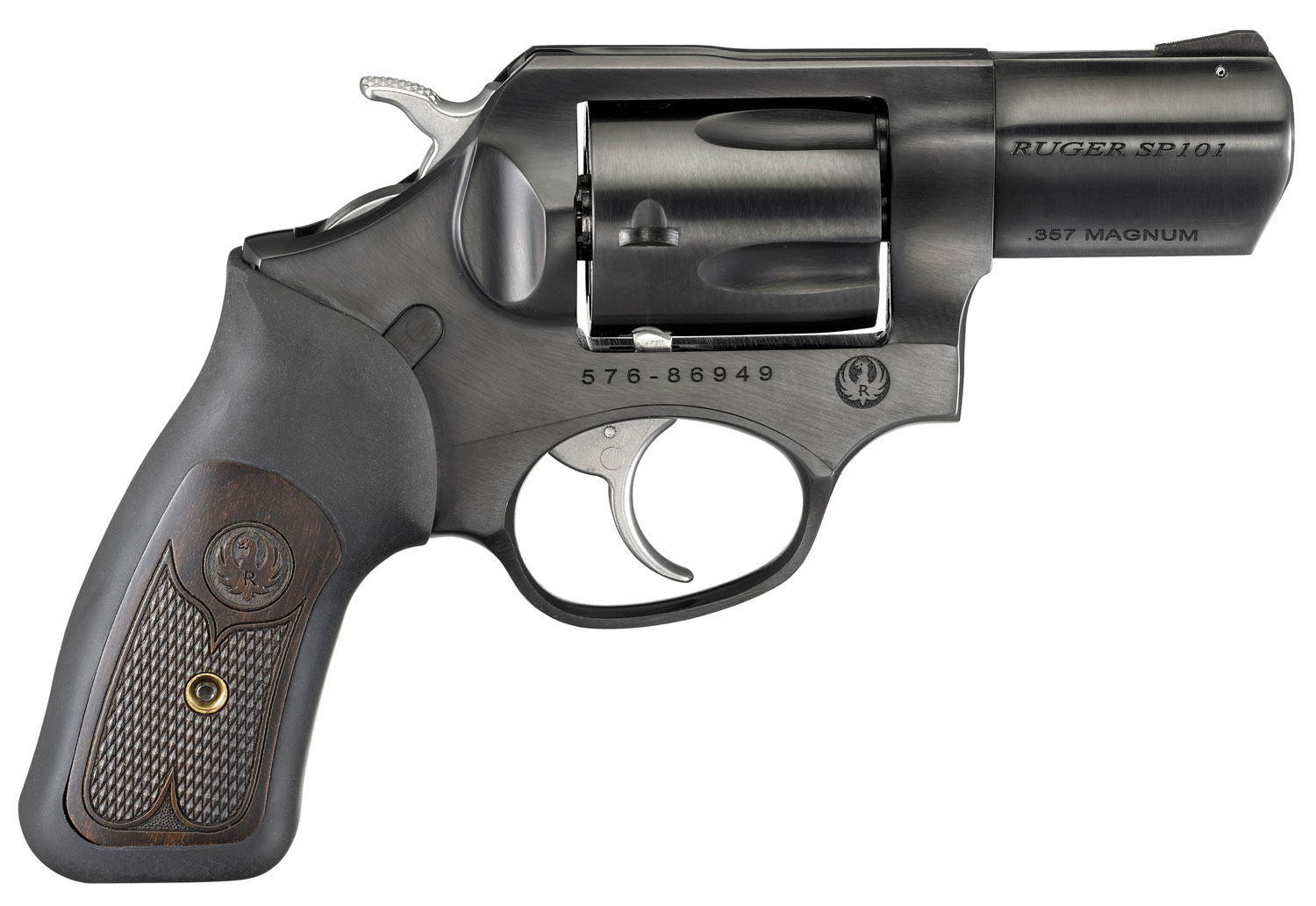 Ruger 15702 SP101 357 Mag 5rd 2.25" Blued Steel Barrel, Cylinder & Frame, Black Rubber w/Wood Insert Grip, Transfer Bar Safety, Exposed Hammer