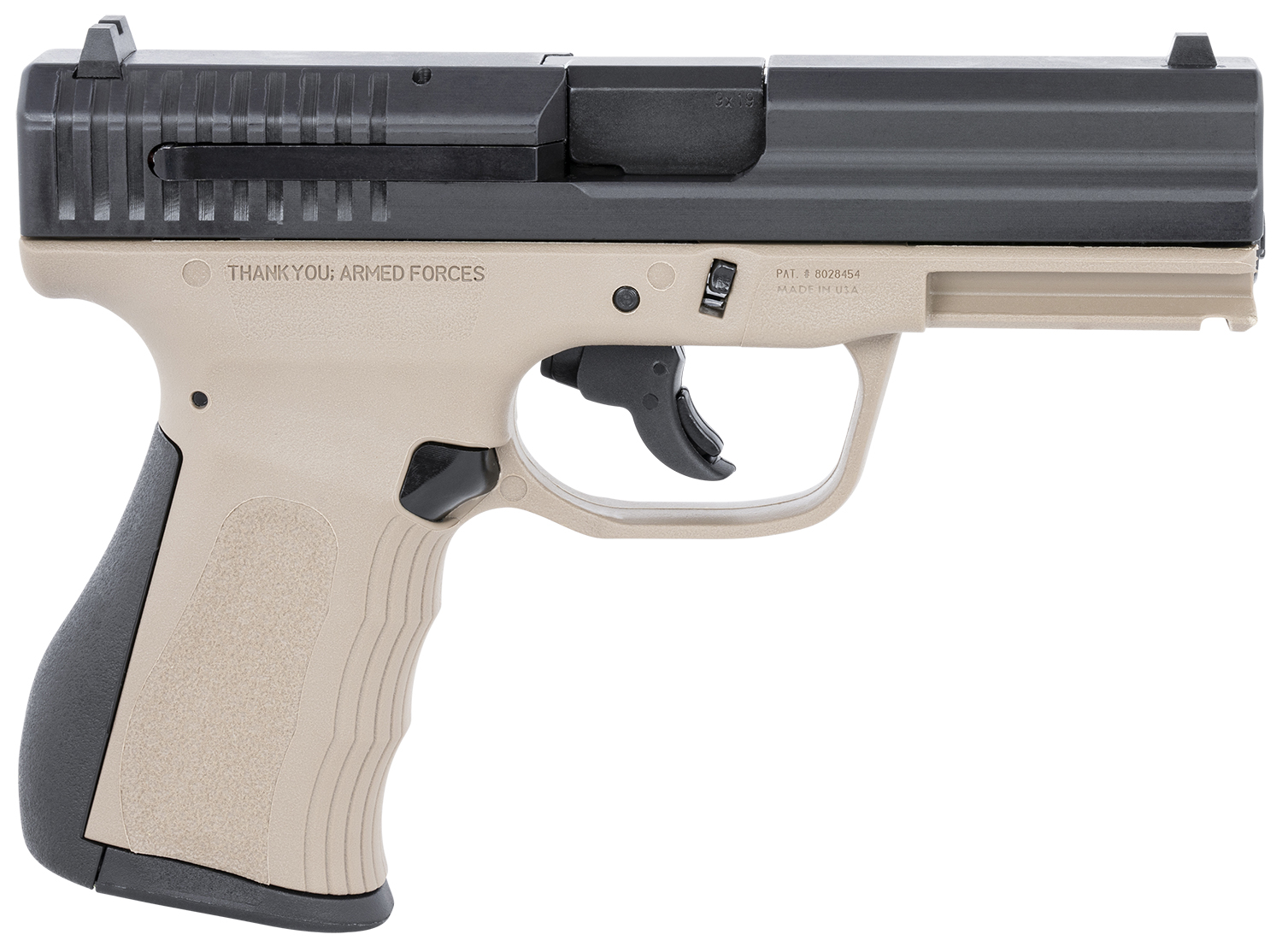FMK G9C1G2DESSCM 9C1 G2 *CA/MA Compliant 9mm Luger 10+1 4" Black Stainless Steel Barrel, Black Serrated Carbon Steel Slide, Flat Dark Earth Polymer Frame w/Picatinny Rail, Black Backstrap Grip