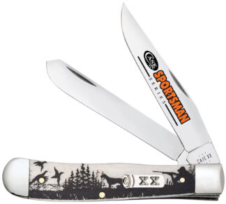 Case 81224 Trapper Sportsman Folding Clip Point/Spey Plain Mirror Polished Tru-Sharp SS Blade/Bird Dog Hunter Embellished Natural Bone Handle