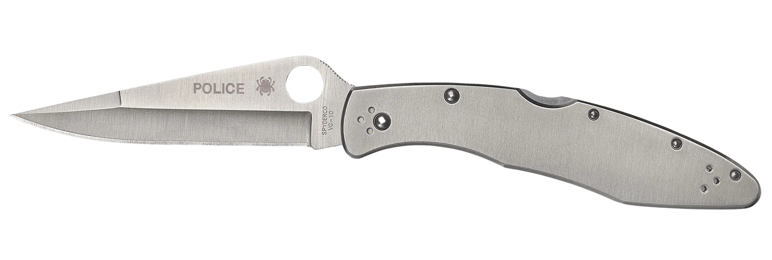 Spyderco C07P Police 4.13" Folding Spear Point Plain VG-10 SS Blade Stainless Includes Pocket Clip