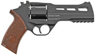 Chiappa Firearms 340220 Rhino 50DS  Small Frame 357 Mag 6 Shot, 5" Black Anodized Steel Vent Rib Barrel, Blued Steel Cylinder, Black Anodized Aluminum Frame, Walnut Grip, Concealed Hammer