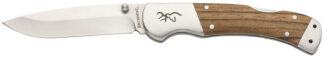 Browning 3220533 Sage Creek  Large 3.50" Folding Drop Point Plain Satin 9Cr18MoV SS Blade, Brown Zebra Wood Handle