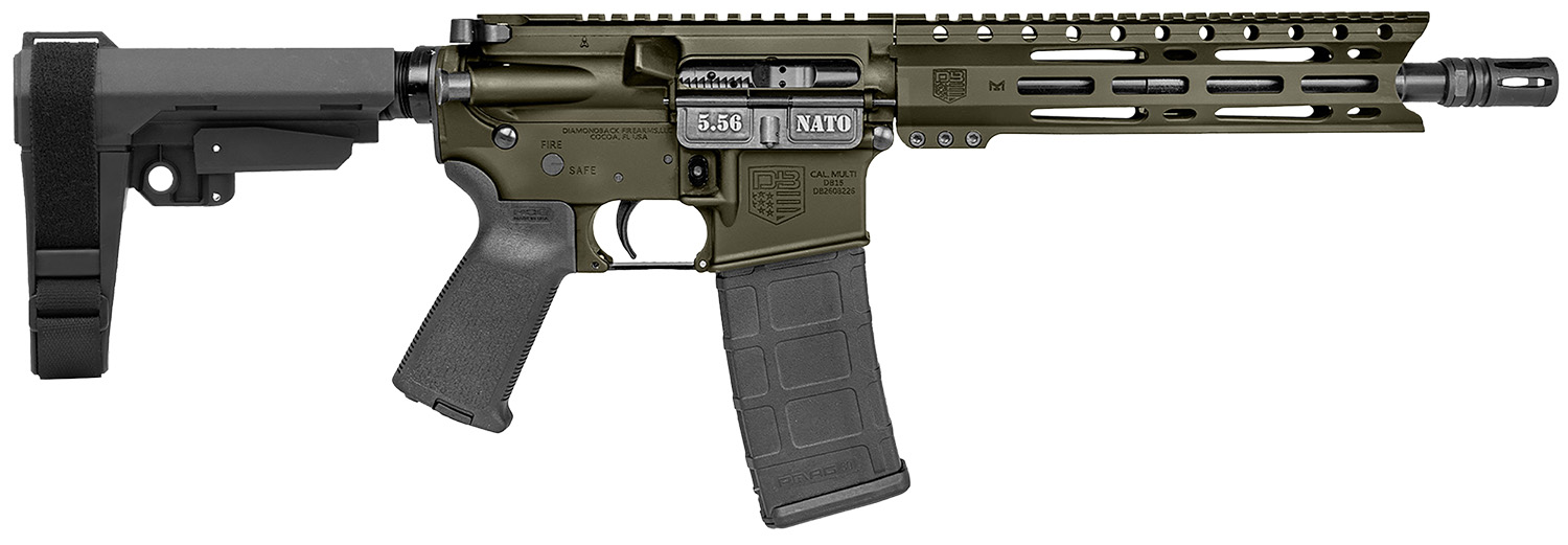 Diamondback DB1916K101 DB15 5.56 NATO 30+1 10" Black Nitride Heavy Threaded Barrel, OD Green Cerakote Picatinny Rail Aluminum Receiver, 9" M-LOK Handguard SB Tactical Brace & Black Magpul MOE Grip