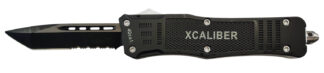 Xcaliber Knife Company  40 Cal  Large 3.80" OTF Tanto Part Serrated Black 440C SS Blade, 5.30" Steel Handle