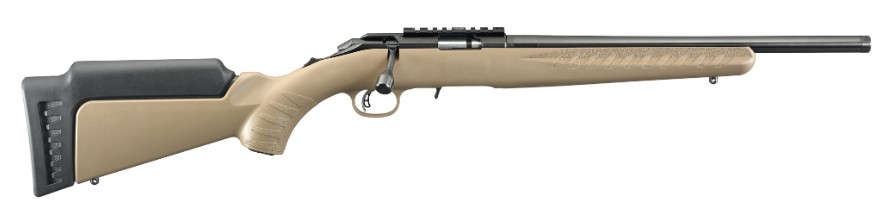 RUGER AMERICAN RIMFIRE 22 LR 16IN THREADED BARREL 10RD SATIN BLUE/FDE MARKSMAN ADJ TRIGGER NO SIGHTS SCOPE RAIL WITH STANDARD LENGTH OF PULL MODULE 8358