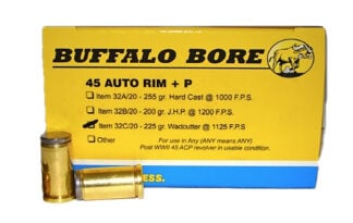 Buffalo Bore Ammunition 32C20 Personal Defense Strictly Business 45Auto Rim +P 225gr Wadcutter 20 Per Box/12 Case
