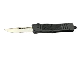 Steel River Knives MT618BULDP MT618 Ultralight 3.25" OTF Drop Point Plain Polished D2 Steel Blade, 4.25" Black Aluminum Handle