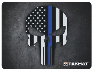 TekMat TEKR20PUNISHER  Ultra 20 Cleaning Mat Black/White/Blue Rubber 15"x20" Blue Line Punisher Skull