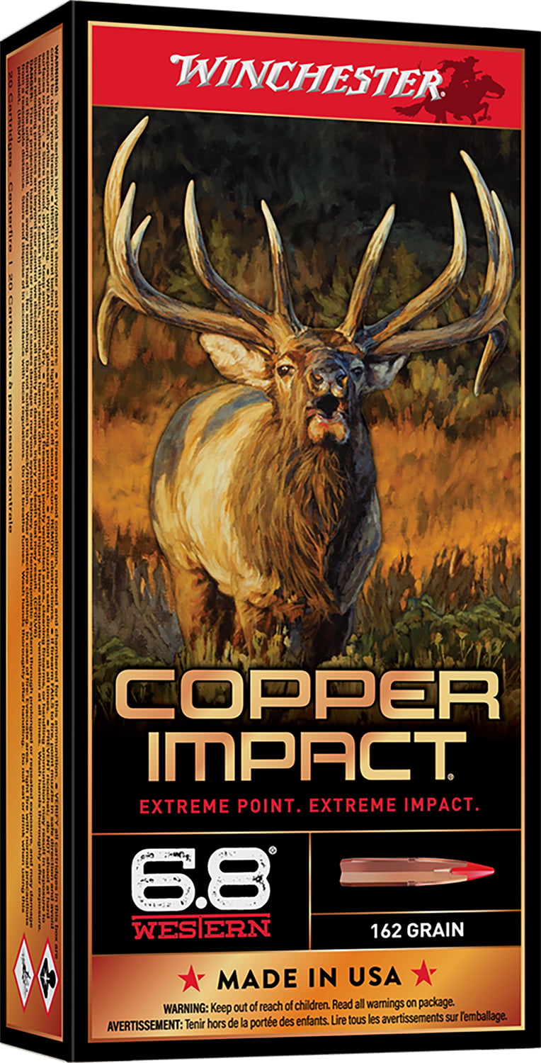 Winchester Ammo X68WCLF Copper Impact 6.8Western 162gr Copper Extreme Point Lead Free 20 Per Box/10 Case