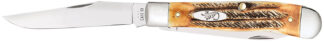 Case 03573 Trapper  3.25" Folding Clip Point/Spey Plain Mirror Polished Tru-Sharp SS Blades, Burnt Dark Amber 6.5 BoneStag Handle