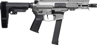 CMMG 99A290FTNG Banshee FE MkGs 9mm Luger 33+1 5" Black Nitride Threaded Barrel, M-LOK Handguard, Tungsten Cerakote Aluminum Receiver w/Picatinny Rail, Black Polymer CMMG RipBrace, CMMG Zeroed Grip
