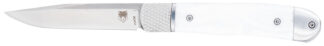 CobraTec Knives CTTHRWTABA154CM Trapper  Small 3.13" Folding Plain 154CM SS Blade, 4.25" White Abalone Scales Handle