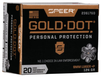 Speer 23617GD Gold Dot Personal Protection 9mmLuger+P 124gr Hollow Point 20 Per Box/10 Case