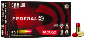 Federal AE9SJAP1 American Eagle Syntech Action Pistol  9mmLuger 150gr Total Syntech Jacket Flat Nose 50 Per Box/10 Case