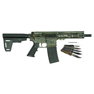 Great Lakes AR-15 Pistol .223 Wylde 30rd Magazine 7" Barrel Lichen Green with 5 OTF 3-1/2" Blade Knives
