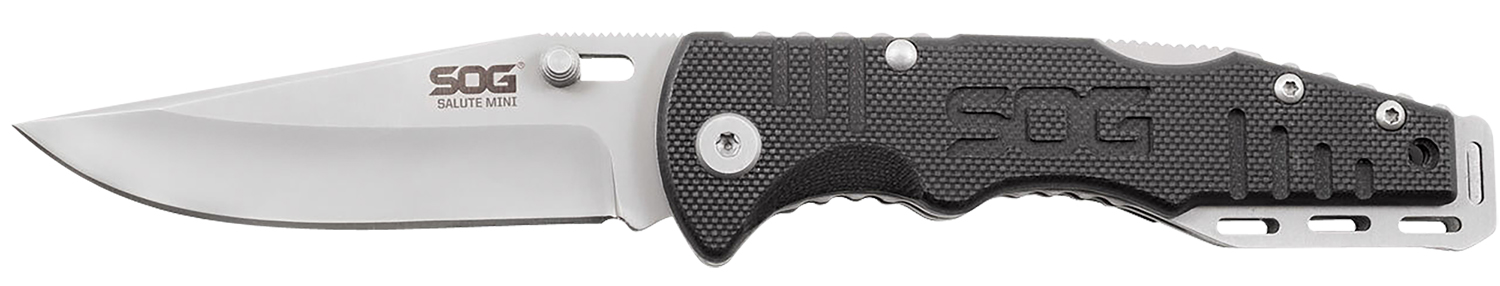 S.O.G SOGFF1001C Salute Mini 3.10" Folding Clip Point Plain Bead Blasted 8Cr13MoV SS Blade Black G10 Handle Includes Pocket Clip