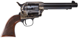 Taylors & Company 550811DE Smoke Wagon Uberti 357 Mag 6 Shot 5.50" Blued Round Barrel & Cylinder, Color Case Hardened Steel Frame, Checkered Walnut Navy Grip, Exposed Hammer