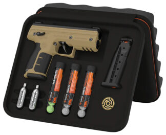 Byrna Technologies SK68300TANKINETIC SD Kinetic Kit CO2 .68 Cal 5rd, Tan Polymer, Black Rubber Honeycomb Grip, C02 & 15 Projectiles Included