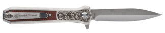 Smith & Wesson Knives 1205011 Unwavered  3.50" Folding Dagger, Plain Stonewashed 8Cr13MoV SS Blade, 4.25" Rosewood w/SS Scales Handle