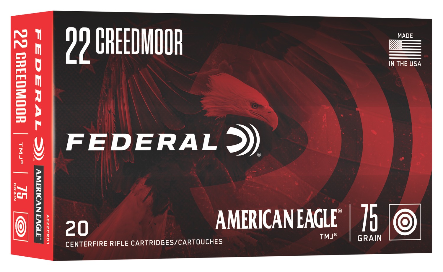 Federal American Eagle .22 Creedmoor 75 Grain TMJ 20 Rounds Per Box